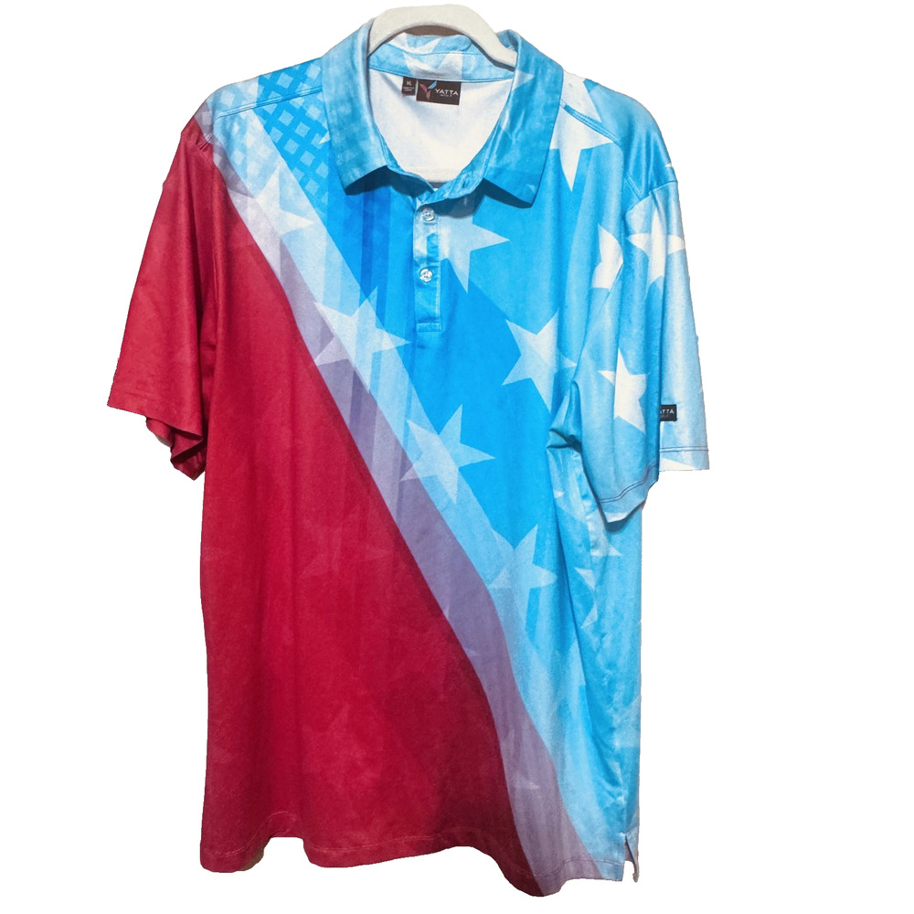 Yatta Golf Polo Shirt Mens XL Red White Blue USA Flag Performance Patriotic